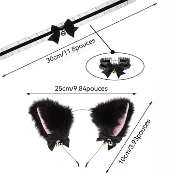 Oreilles de chat 25 x 18 cm Matériau Jinlun Style mignon et cool Avec clochette Indispensable pour fêtes et cosplay Costume de chat
